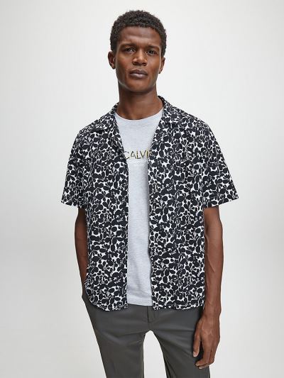 Calvin Klein Ruhák HU230235 | Calvin Klein Cotton Blend Floral Férfi Ing Virágos Fehér / Fekete